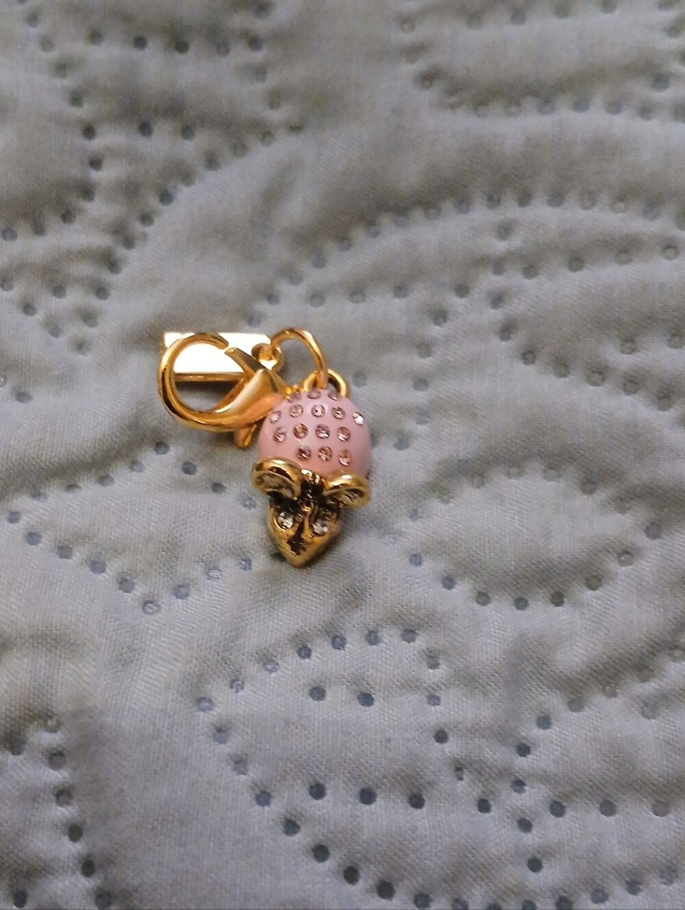 Gold and Pink Crystal Mouse Charm Pendant - Women Jewelry